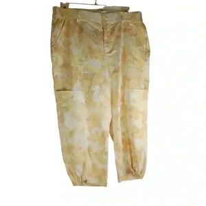 Lane Bryant Womens Pants 16 Beige Flat Front Tie Dye Pocket Button Drawstring